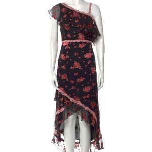 Alice + Olivia Caydon Off Shoulder Dress Black Floral Silk